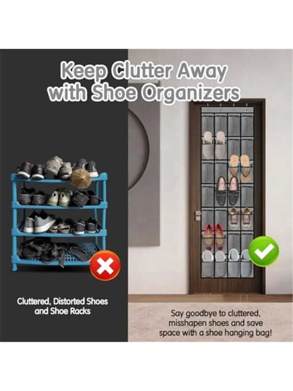 Over The Door Shoe Organizer 28 Pocket Hanging Shoe Rack Closet Storage Gray